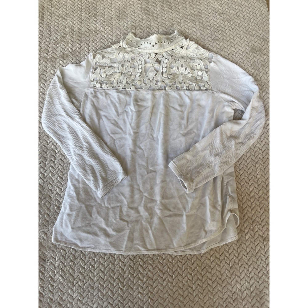 Who What Wear White Lace Eyelet High Neck Long Sleeve Blouse Large